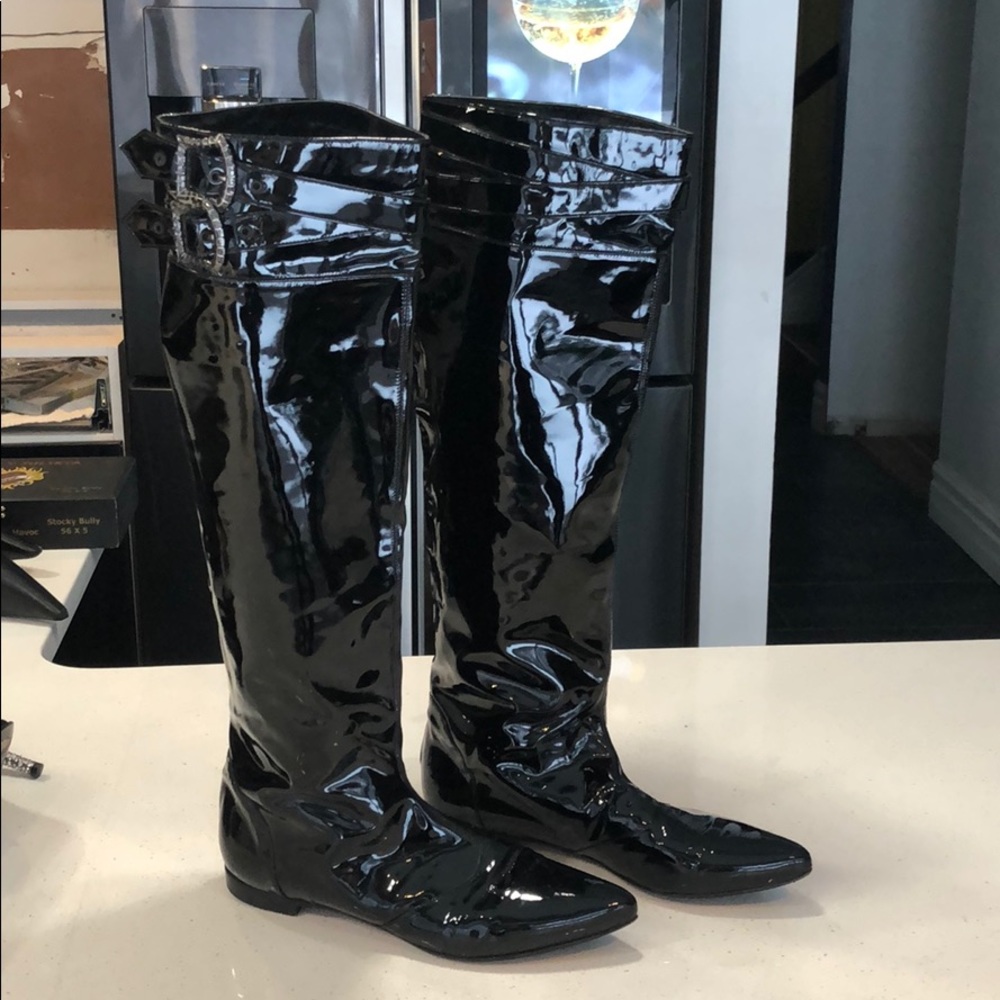 Black Patent Leather Knee Boots